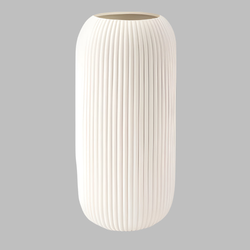 Zonlam 8-Inch White Ceramic Ribbed Vase – Elegant Decorative Vase for Pampas Grass & Modern Interiors