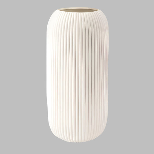 Zonlam 8-Inch White Ceramic Ribbed Vase – Elegant Decorative Vase for Pampas Grass & Modern Interiors